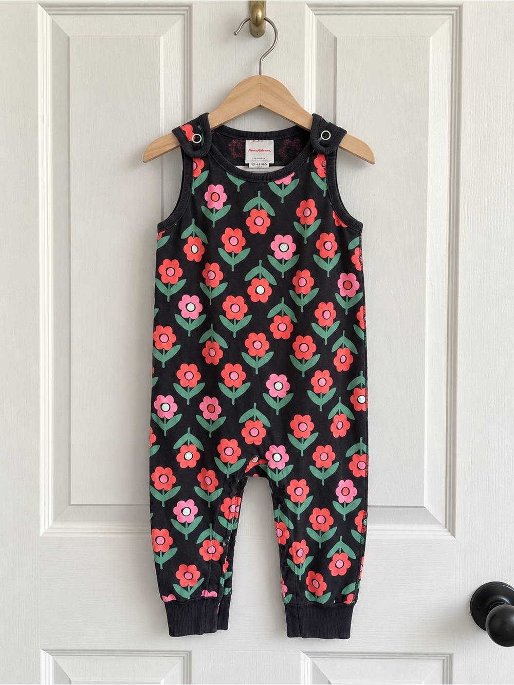 Hanna Andersson Baby 12-18M Black Floral Sleeveless Romper Jumpsuit